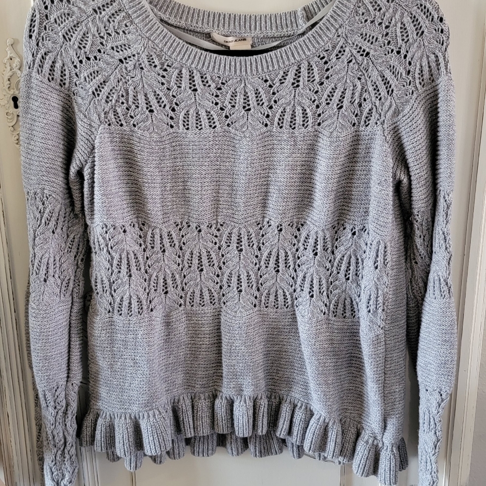 DKNY Gray Crochet Knit Sweater Top